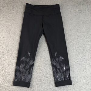 Lululemon‎ Leggings Women 4 Gray Yoga Gym Capri Athleisure Workout Feathers Logo